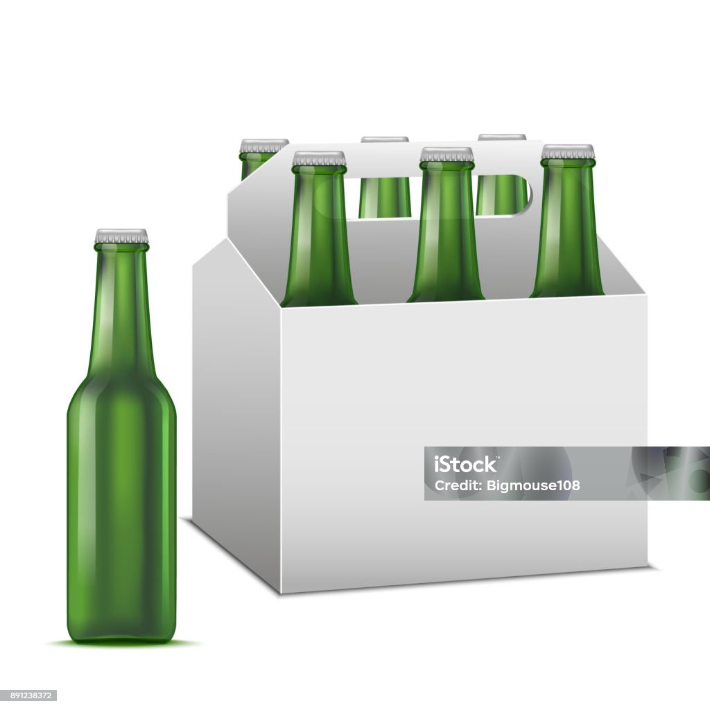 Realistische detaillierte Bier Sixpack alkoholisches Getränk. Vektor - Lizenzfrei Sechserpack Vektorgrafik