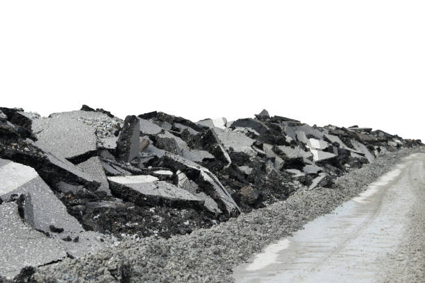 istock asphalt road with cracks, isolated on white background. 891245740