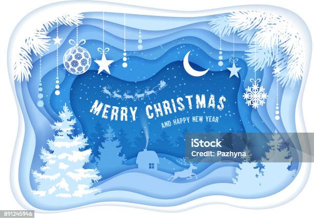 Paper Craft Christmas Design Stock Illustration - Download Image Now - Christmas, Art, Backgrounds
