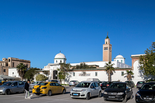 Tunis, Tunisia - December 28, 2016: La Marsa district of Tunis city, the capital of Tunisia. La Marsa is a popular touristic coastal area in the city center.