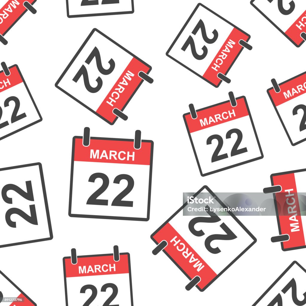 March 22 calendar page seamless pattern background. Business flat vector illustration. March 22 sign symbol pattern. Backgrounds stock vector