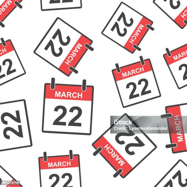 March 22 Calendar Page Seamless Pattern Background Business Flat Vector Illustration March 22 Sign Symbol Pattern Stock Illustration - Download Image Now