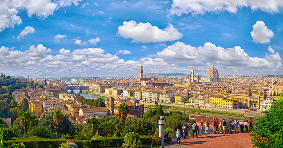 FLORENCE, ITALY - OCTOBER -02, 2017: Florence  aerial view cityscape. Panorama view from Michelangelo park square  ,Italy