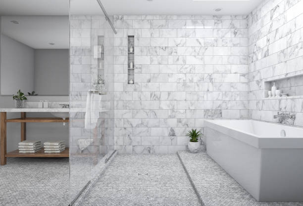 istock 3d rendering modern minimal bathroom with scandinavian decor and nice nature view from window 891289866