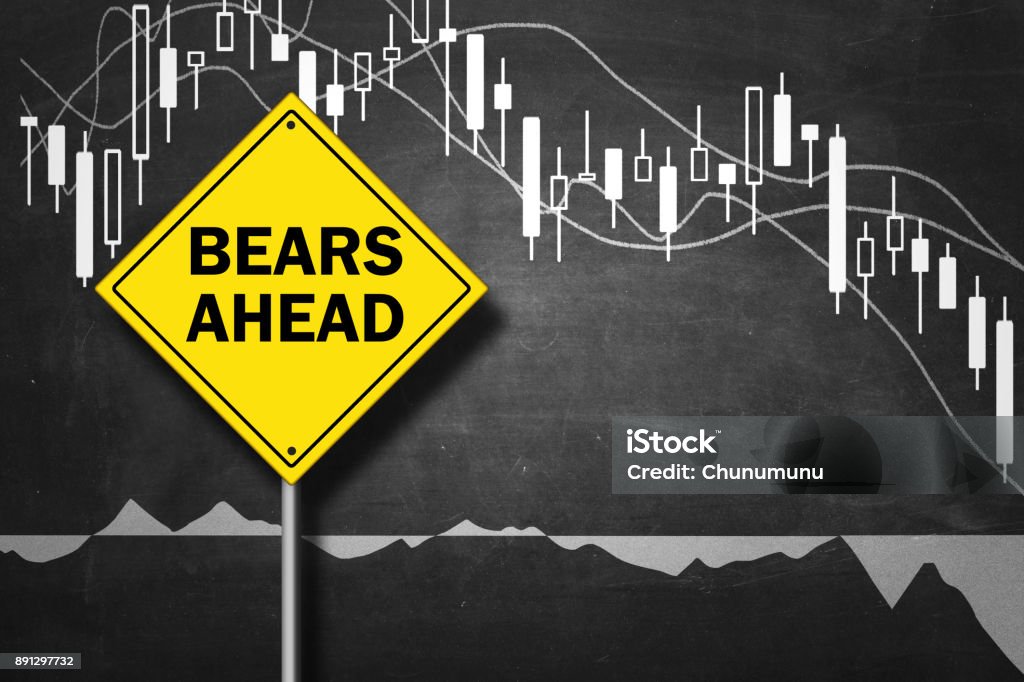 Bearish - Bear market trend Bear market sign with downgoing candlesticks in background Stock Market Crash Stock Photo