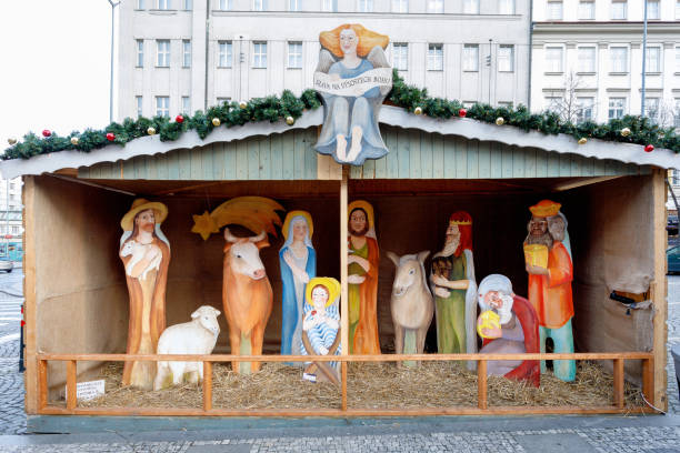 Jesus Christ, Virgin Mary and Joseph in a Crib Scene
