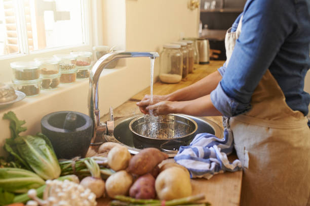 常に徹底的に手を洗うことが重要です。 - cleaning domestic kitchen clean chef ストックフォトと画像