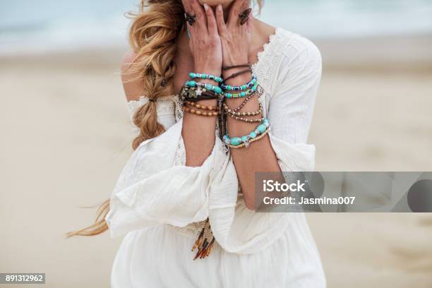 Boho Woman With Multicolored Jewelry Stock Photo - Download Image Now - Boho, Jewelry, Women