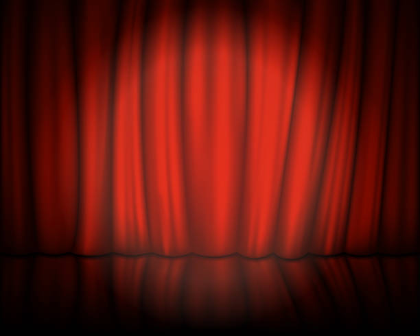 istock Red velvet curtain with stage. Spotlight on stage curtain. Vector illustration. 891319414
