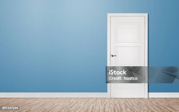 Closed Door In The Empty Room Stock Photo - Download Image Now - Door, Gate, White Color