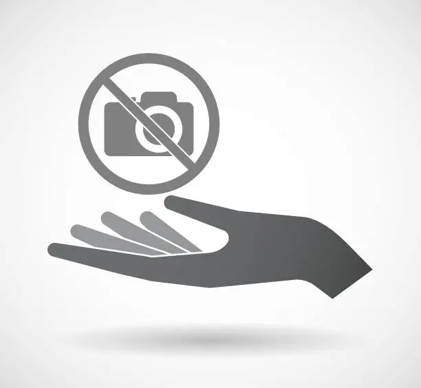 Vector illustration of Isolated hand with  a photo camera  in a not allowed signal