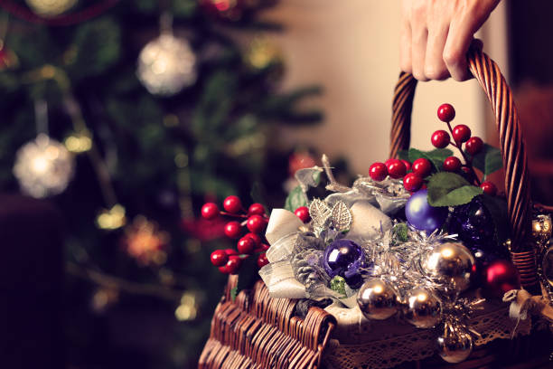 istock Christmas toys in a wicker basket 891357516