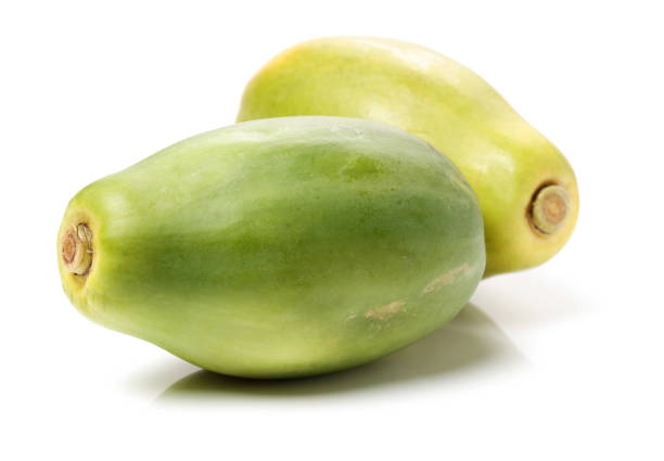 Fresh  yellow, green papaya  isolated on white background