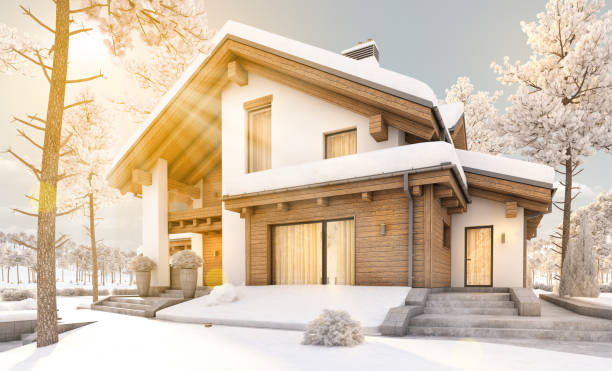 istock 3d rendering of modern cozy house in chalet style 891369418