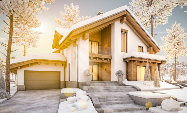 istock 3d rendering of modern cozy house in chalet style 891369482