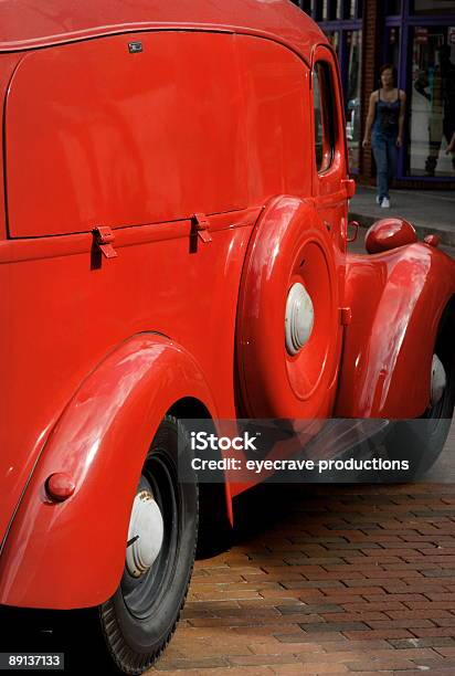 Street Life Scene Red Retro Auto Stock Photo - Download Image Now - Car, Chrome, Color Image