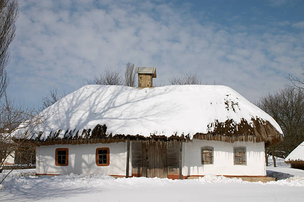 country s house sotto la neve - izba foto e immagini stock