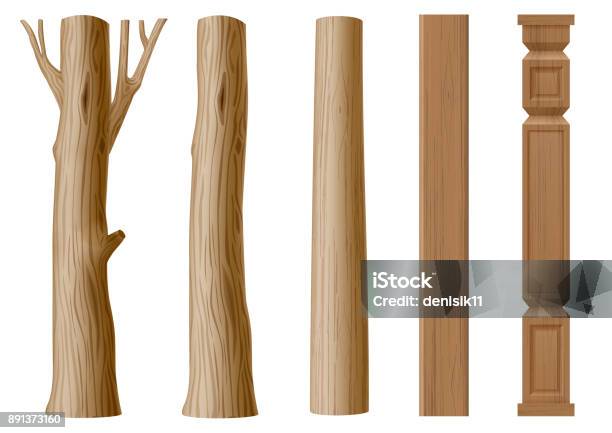 Ensemble De Piliers De Bois Vecteurs libres de droits et plus d'images vectorielles de Tronc d'arbre - Tronc d'arbre, En bois, Poutre - Élément architectural