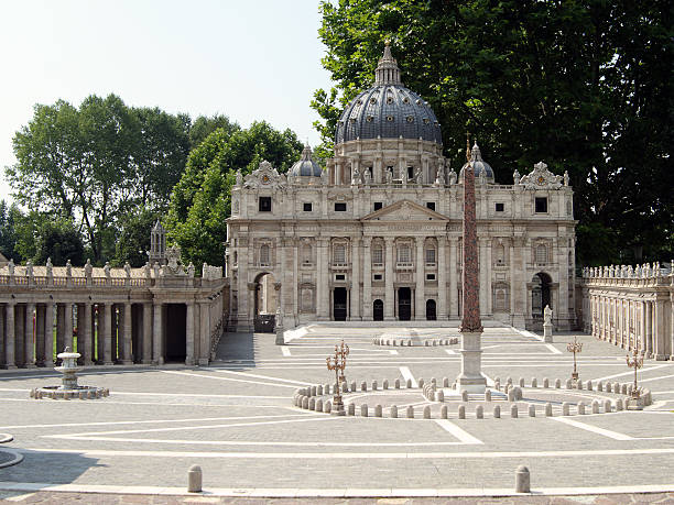 View of the dome of St. Peter's Basilica over the Collonade of St. Peter's Square