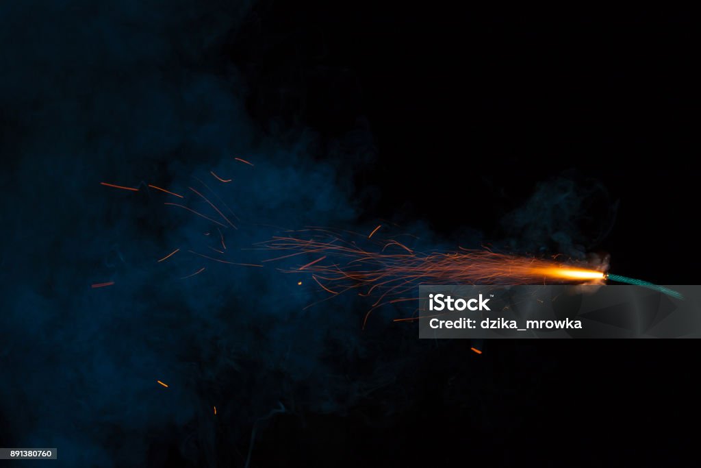 Burning Fuse With Sparks On Black Background Stock Photo