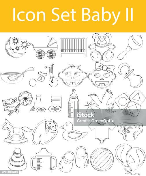 Drawn Doodle Lined Icon Set Baby Ii Stock Illustration - Download Image Now - Baby - Human Age, Drawing - Activity, Group Of Objects