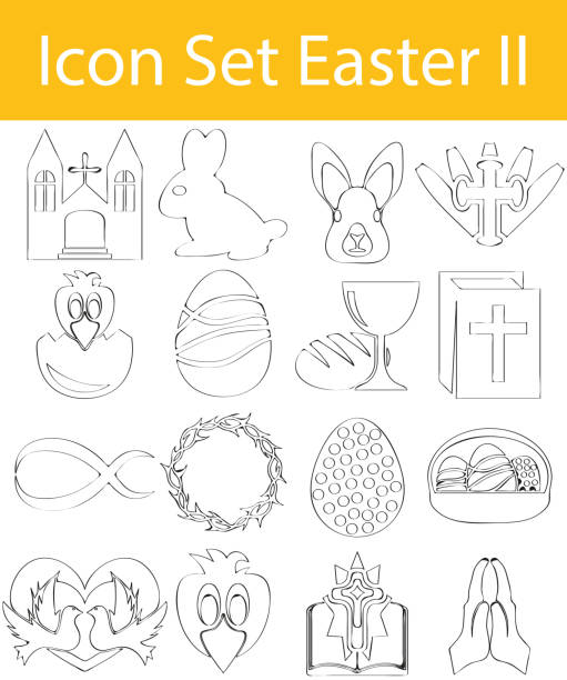 Drawn Doodle Lined Icon Set Easter II Drawn Doodle Lined Icon Set Easter II with 16 icons for the creative use in graphic design black family reunion stock illustrations