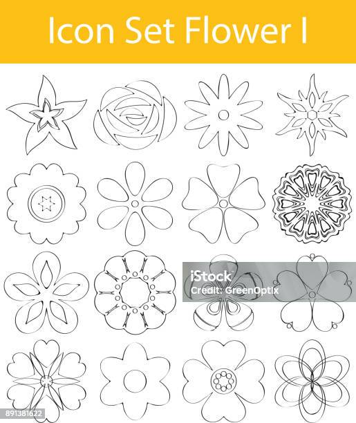 Drawn Doodle Lined Icon Set Flower I Stock Illustration - Download Image Now - Abstract, Computer Graphic, Daisy