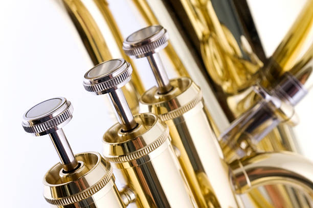 eufônio válvulas - trumpet valve close up flugelhorn - fotografias e filmes do acervo