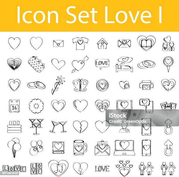 Drawn Doodle Lined Icon Set Love I Stock Illustration - Download Image Now - Balloon, Beauty, Celebration