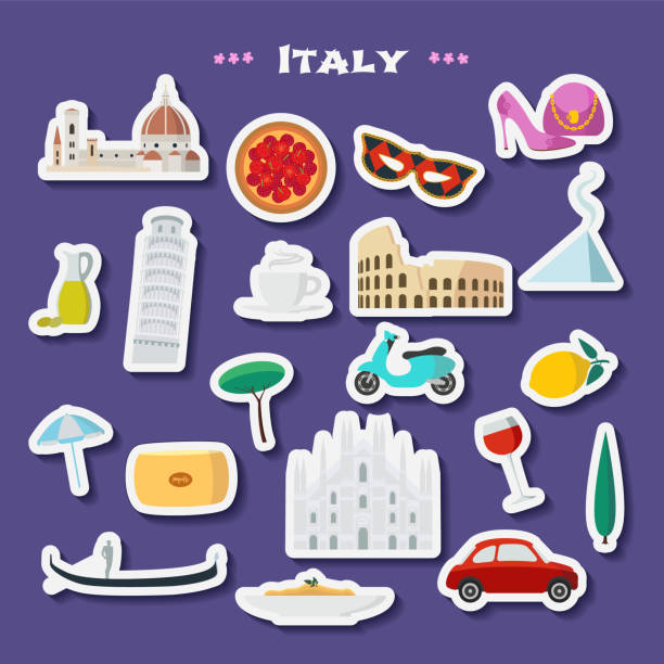 reisen sie nach italien vektor-icons set - fashion group of objects shoe boot stock-grafiken, -clipart, -cartoons und -symbole