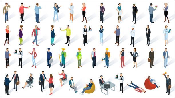 stockillustraties, clipart, cartoons en iconen met isometrische 3d ontwerp van het platte vector mensen - isometrische projectie