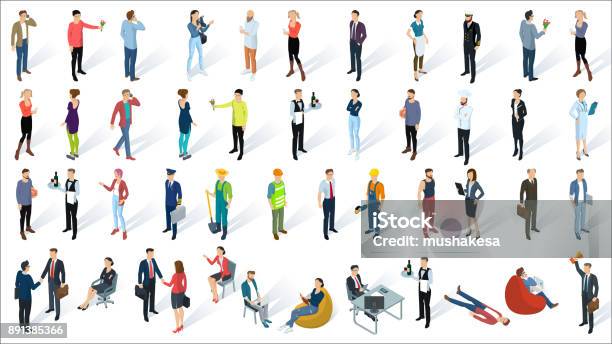 Isometric 3d Flat Design Vector People Stock Illustration - Download Image Now - Isometric Projection, People, Infographic