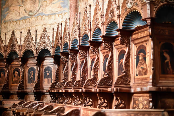 ASSISI, ITALY - NOVEMBER 2017 Interior, altar of main church in Assisi, Perugia, Umbria, central Italy