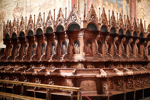 ASSISI, ITALY - NOVEMBER 2017 Interior, altar of main church in Assisi, Perugia, Umbria, central Italy