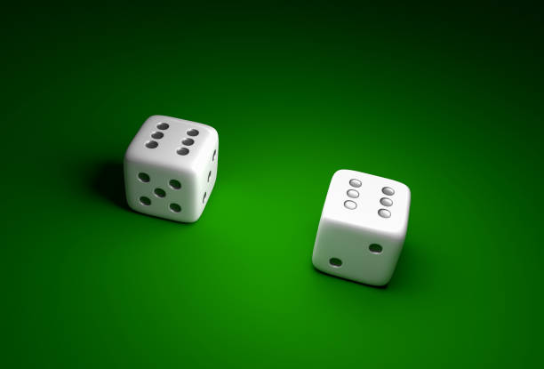 istock Two dice with number six on green casino background 891391360