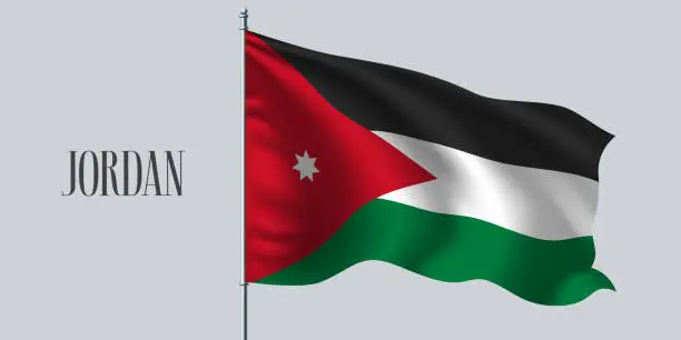 Vector illustration of Jordan waving flag on flagpole vector illustration