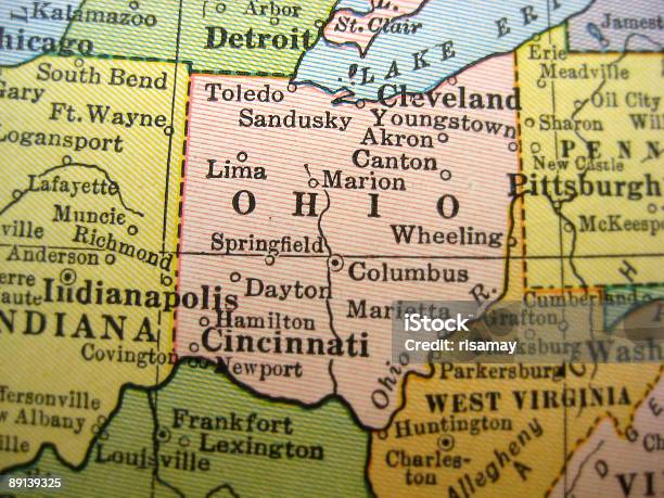 Antique Map Ohio Stock Photo - Download Image Now - Ohio, Map, Old-fashioned