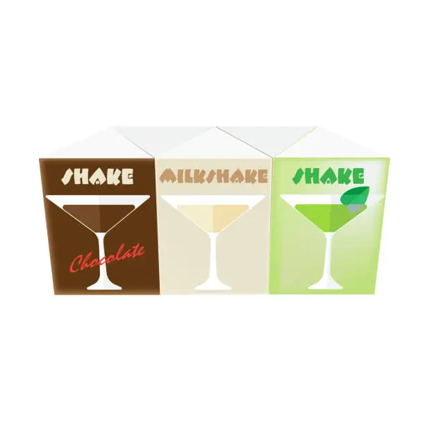 Vector illustration of Blank white realistic colorful boxes for juice, shake: milk, chocolate