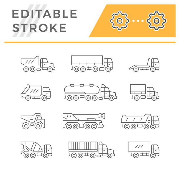 ustawianie ikon linii ciężarówek - truck sign car transporter industry stock illustrations