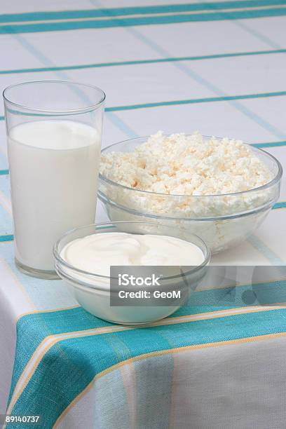 Milk Sour Cream And Cottage Cheese Stock Photo - Download Image Now - Bowl, Cheese, Color Image
