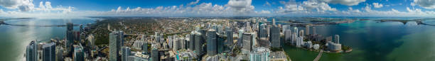 amazing aerial brickell miami florida large scale - rickenbacker causeway imagens e fotografias de stock