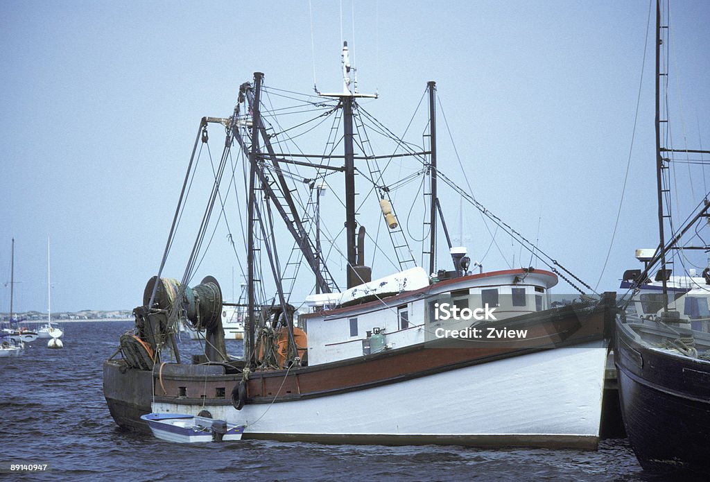 Commercial Fishing Boat At Dock  Antenna - Aerial Stock Photo