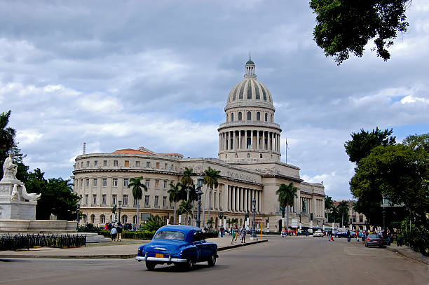 istock wirde angle view of Capitolio, vintage car, havana Cuba 89141478