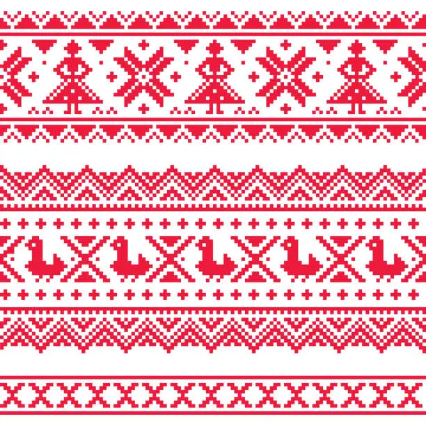 Vector illustration of Sami band or belrd vector design, Lapland cross-stitch vector pattern, folk art Scandinavian, Nordic style