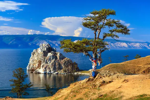Tree of desires on cape Burhan of Olkhon Island on Lake Baikal