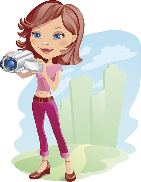 девушка с камерой - home video camera women videographer digital video camera stock illustrations