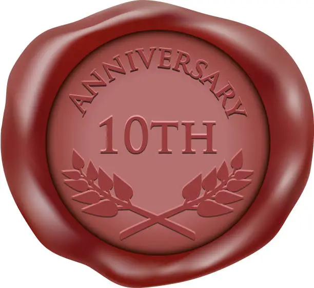 Vector illustration of Tenth Anniversary Wax Seal Icon
