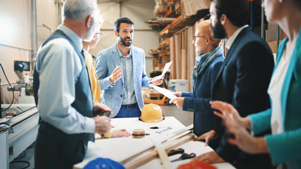 industrial design team in a meeting. - colleague horizontal business construction imagens e fotografias de stock