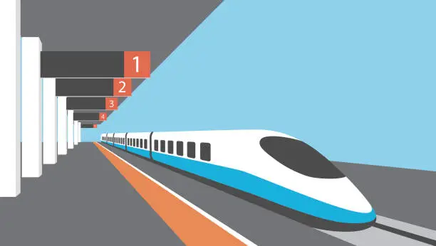 Vector illustration of Platform of railway station with hight-speed train