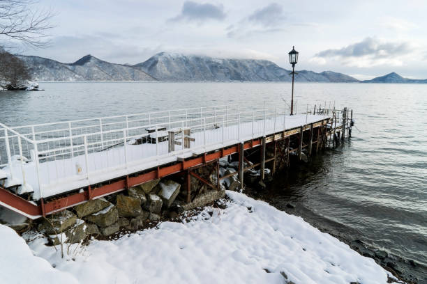 Lake Shikotsu in winter stock photo